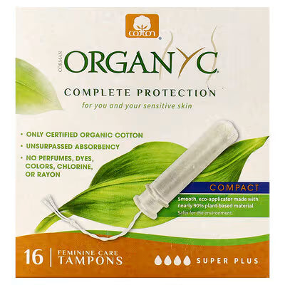Organyc Feminine Care Tampons, Compact, Super Plus, 16 Tampons
