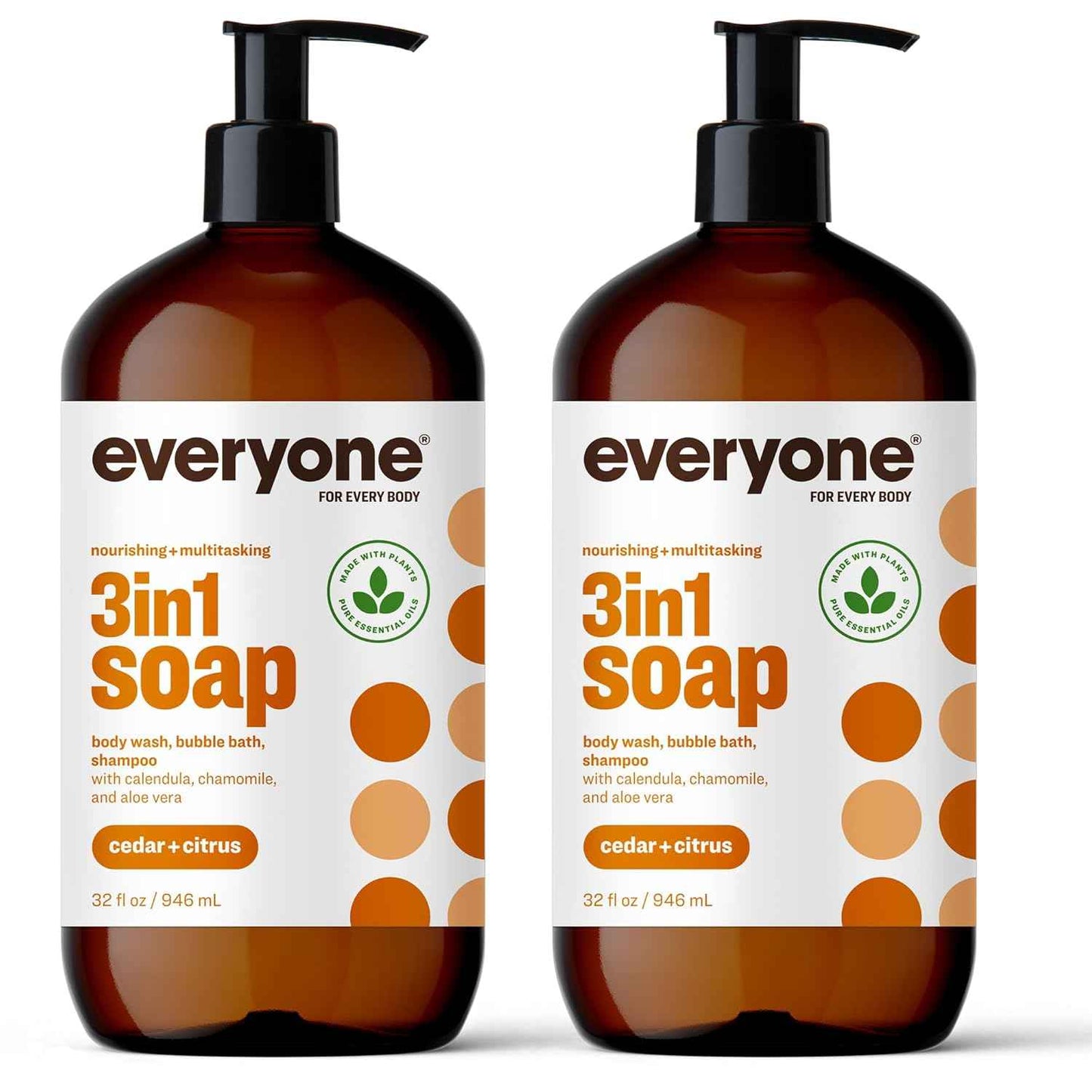 Everyone 3-in-1 Soap, Body Wash, Bubble Bath, Shampoo, 32 Ounce (Pack of 2), Cedar and Citrus, Coconut Cleanser with Organic Plant Extracts and Pure Essential Oils - Asian Beauty