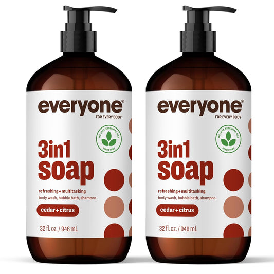 Everyone 3-in-1 Soap, Body Wash, Bubble Bath, Shampoo, 32 Ounce (Pack of 2), Cedar and Citrus, Coconut Cleanser with Organic Plant Extracts and Pure Essential Oils