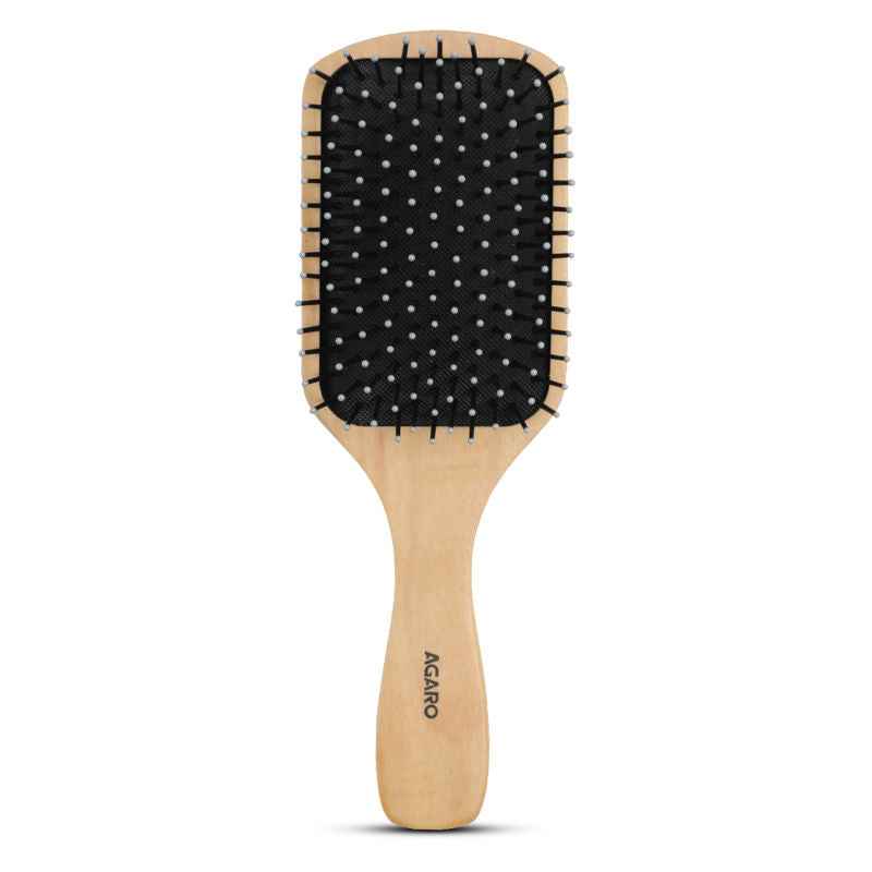 Agaro Wooden Paddle Hair Brush - Nylon Bristles & Anti-Static