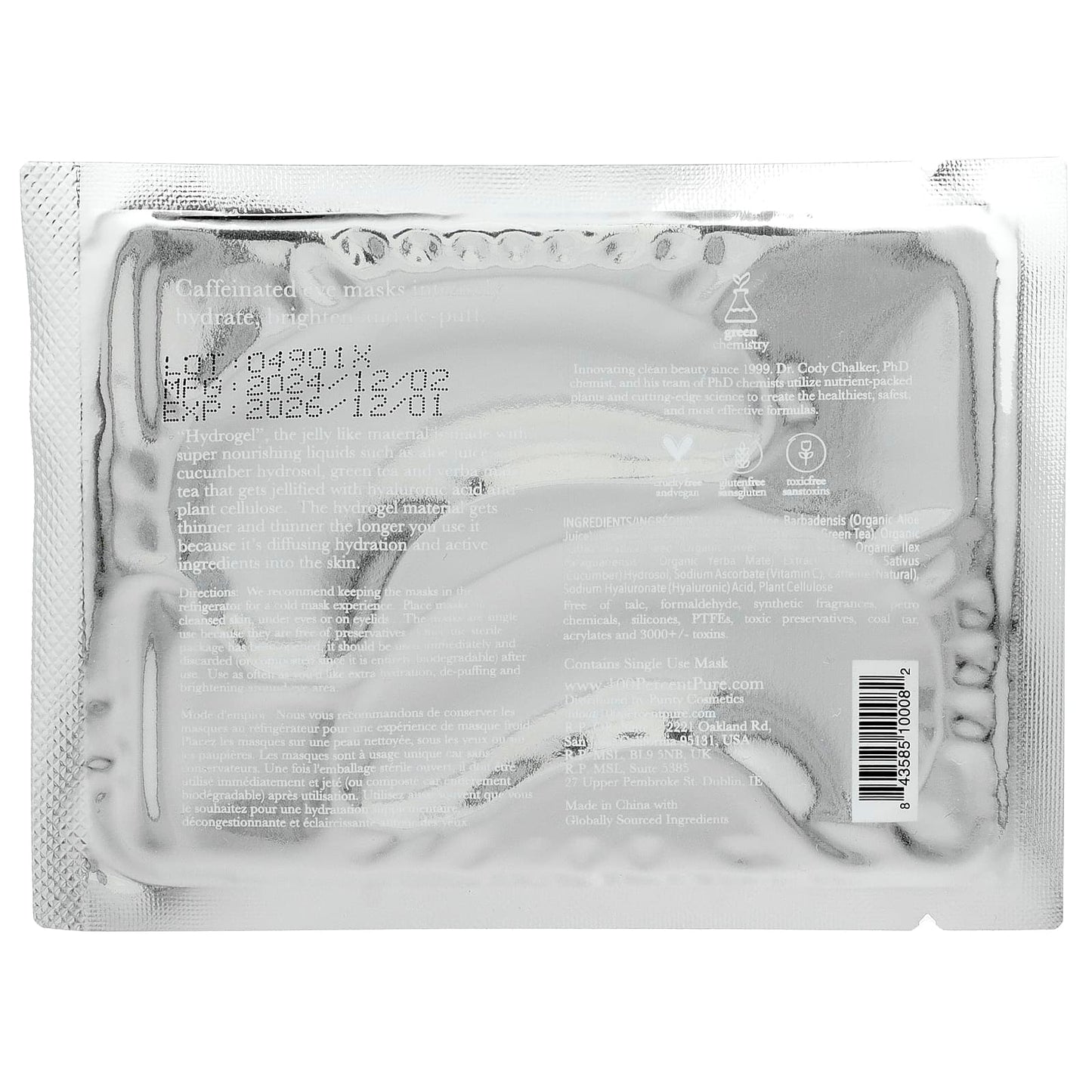 100% PURE, Bright Eyes, Hydrogel Eye Mask, 1 Pair, 0.28 oz