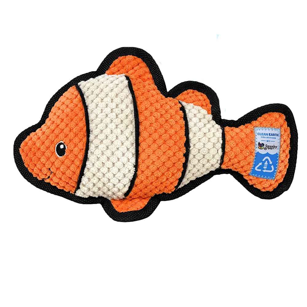 Spunky pup Clean Earth Plush Dog Toy with Squeaker - Recycled, Eco-Friendly, Floats for Beach, Lake, Pool - Clownfish - Asian Beauty