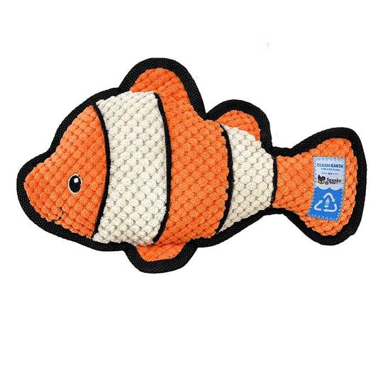 Spunky pup Clean Earth Plush Dog Toy with Squeaker - Recycled, Eco-Friendly, Floats for Beach, Lake, Pool - Clownfish - Asian Beauty