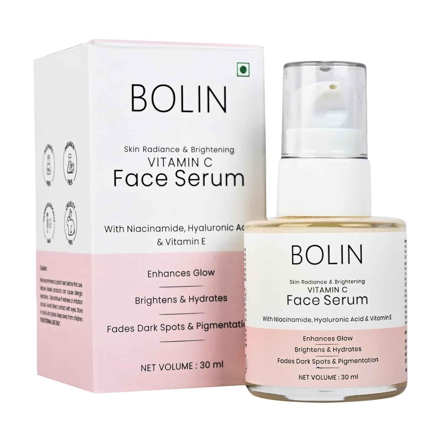 BOLIN Vitamin C Face Serum, 30 ML | With Niacinamide, Hyaluronic Acid & Vitamin E | Enhances Glow | Brighting & Hydrates | Fades Dark Spots & Pigmentation. - Asian Beauty