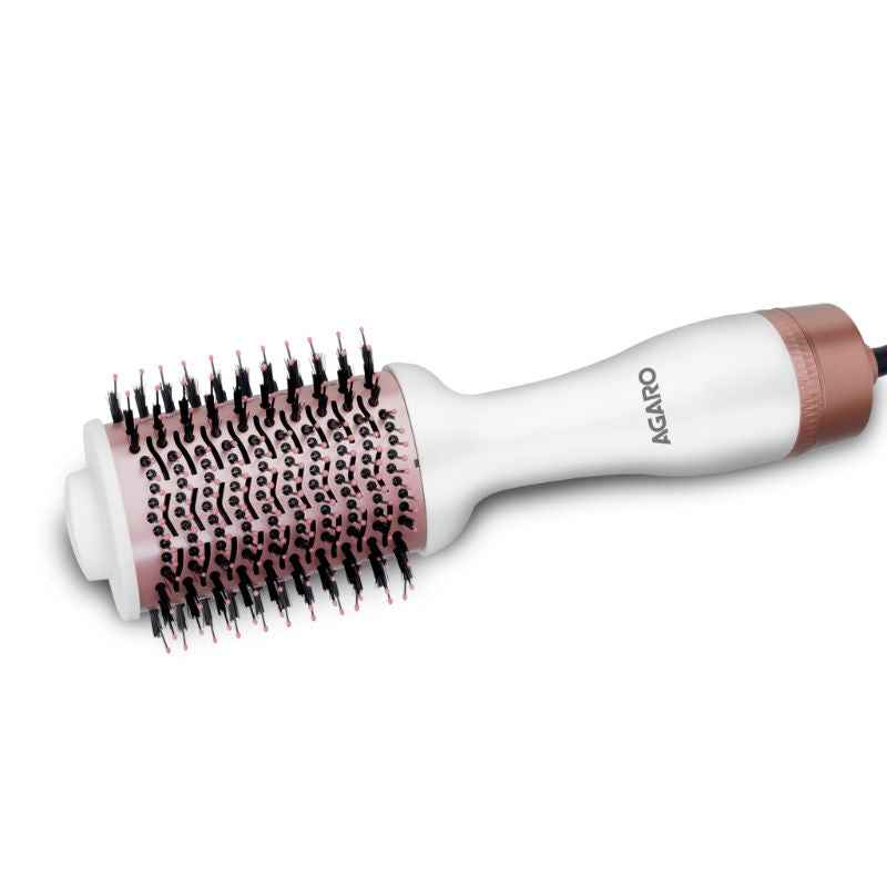 AGARO HV2179 Volumizer Hair Dryer, 24K Gold Surface, Activated Charcoal Bristles, Ceramic, White (600 g)