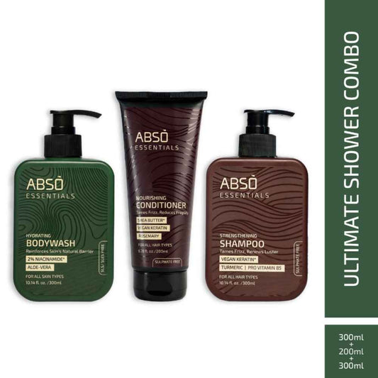 ABSO Essentials Shower Combo - Shampoo + Conditioner + Body Wash (800ml)